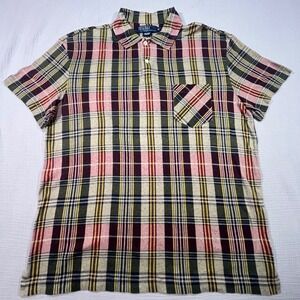 Vtg Polo Ralph Lauren Plaid Single Stitch Shirt Short Sleeve‎ Cotton Size Medium